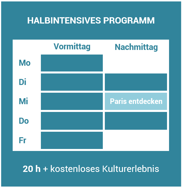 Stundenplan der Französischkurse des semi-intensiven Programms École Suisse Paris