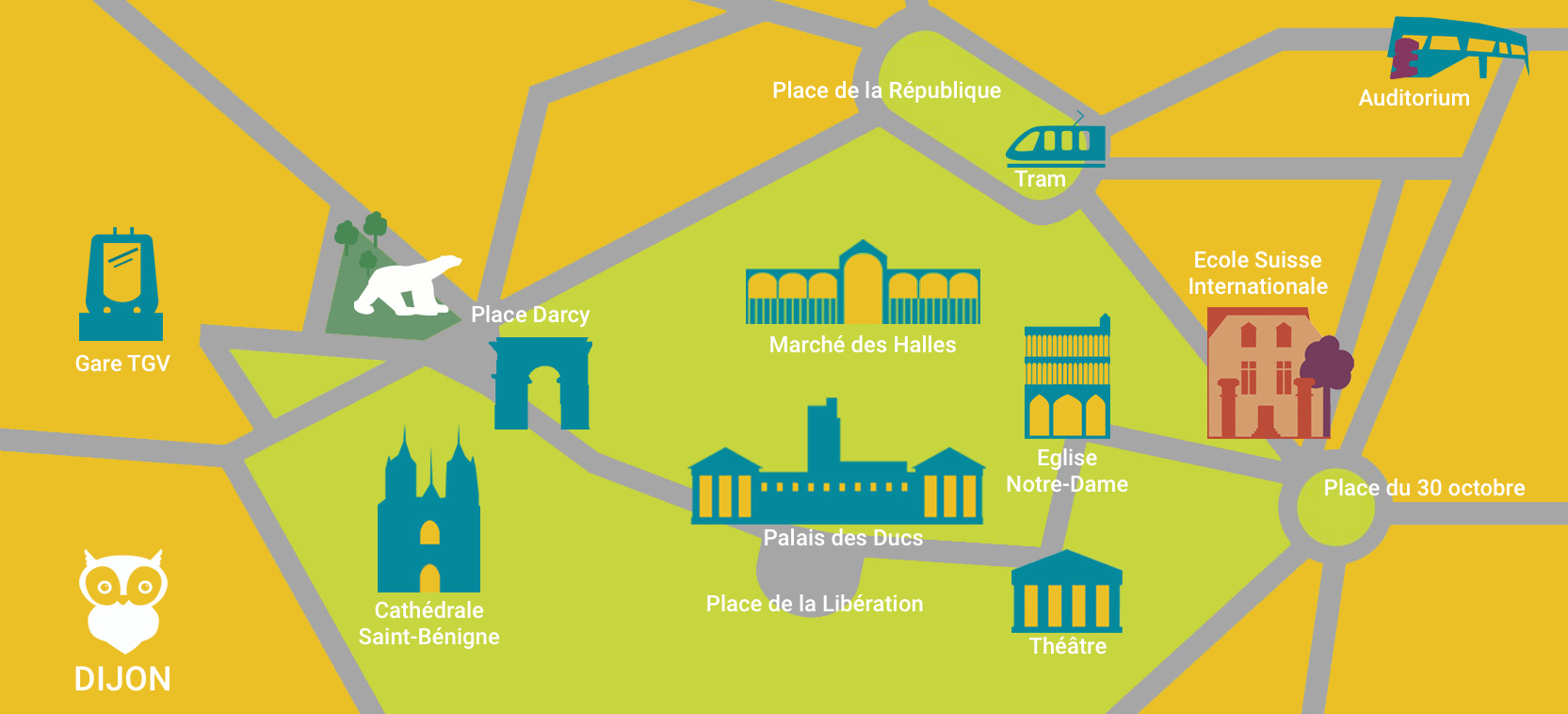 Plan de situation Ecole Suisse Internationale à Dijon